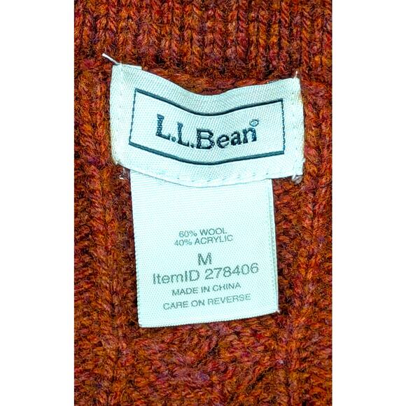 LL BEAN Womens Sweater - Rust, Cardigan, Cable Knit, Wool Blend, Buttons, M - Picture 2 of 4